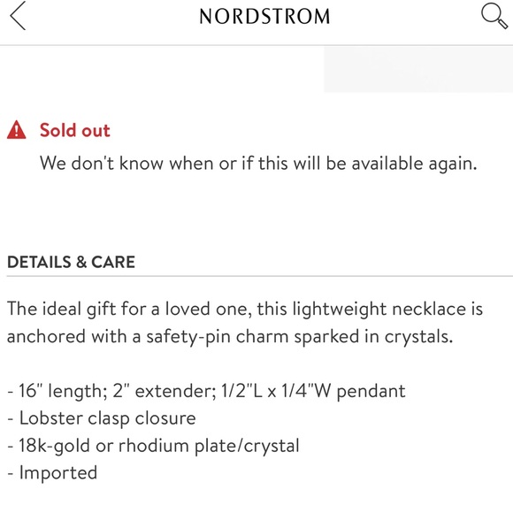 NWT Nadri Petite Safety Pin Necklace SOLD OUT - Picture 5 of 8